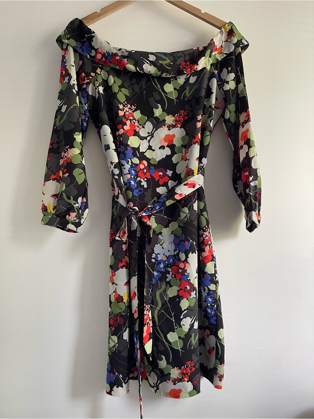 Banana Republic Mindy Floral Off-The-Shoulder Dress Black Multicolor Size S Boho